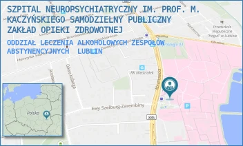 ODDZIAŁ LECZENIA ALKOHOLOWYCH ZESPOŁÓW ABSTYNENCYJNYCH - SZPITAL NEUROPSYCHIATRYCZNY IM. PROF. M. KACZYŃSKIEGO SAMODZIELNY PUBLICZNY ZAKŁAD OPIEKI ZDROWOTNEJ - ABRAMOWICKA 2/6,  LUBLIN