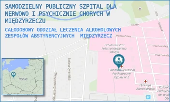 CAŁODOBOWY ODDZIAŁ LECZENIA ALKOHOLOWYCH ZESPOŁÓW ABSTYNENCYJNYCH - SAMODZIELNY PUBLICZNY SZPITAL DLA NERWOWO I PSYCHICZNIE CHORYCH W MIĘDZYRZECZU - UL. POZNAŃSKA 109,  MIĘDZYRZECZ